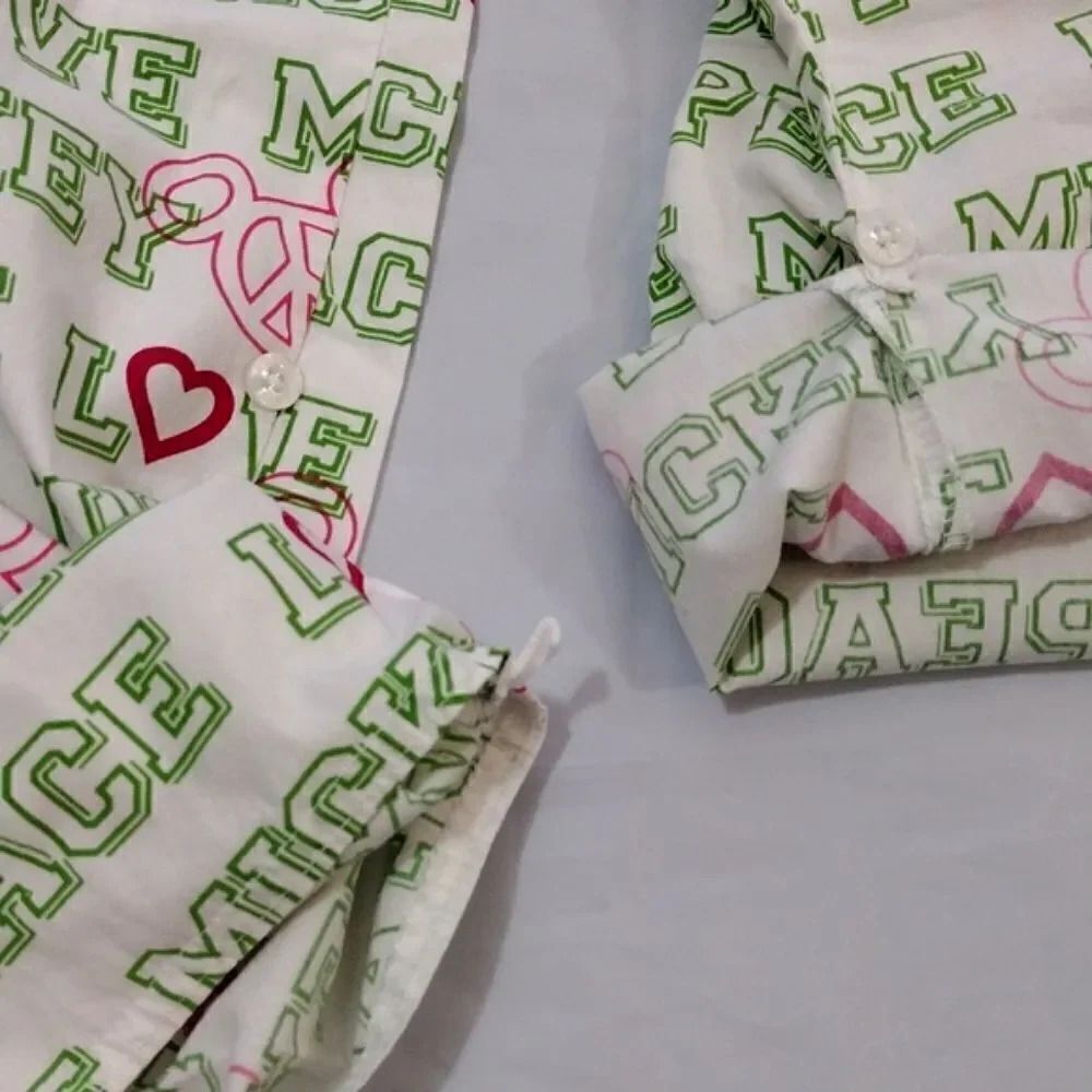 Disney‎ VTG White Neon Mickey Mouse Printed Convertible PJ Pants Large - Picture 6 of 13
